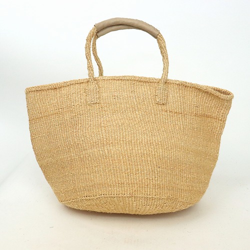 サイザルバッグ共手12インチ ハンドル革巻き生成 クリーム