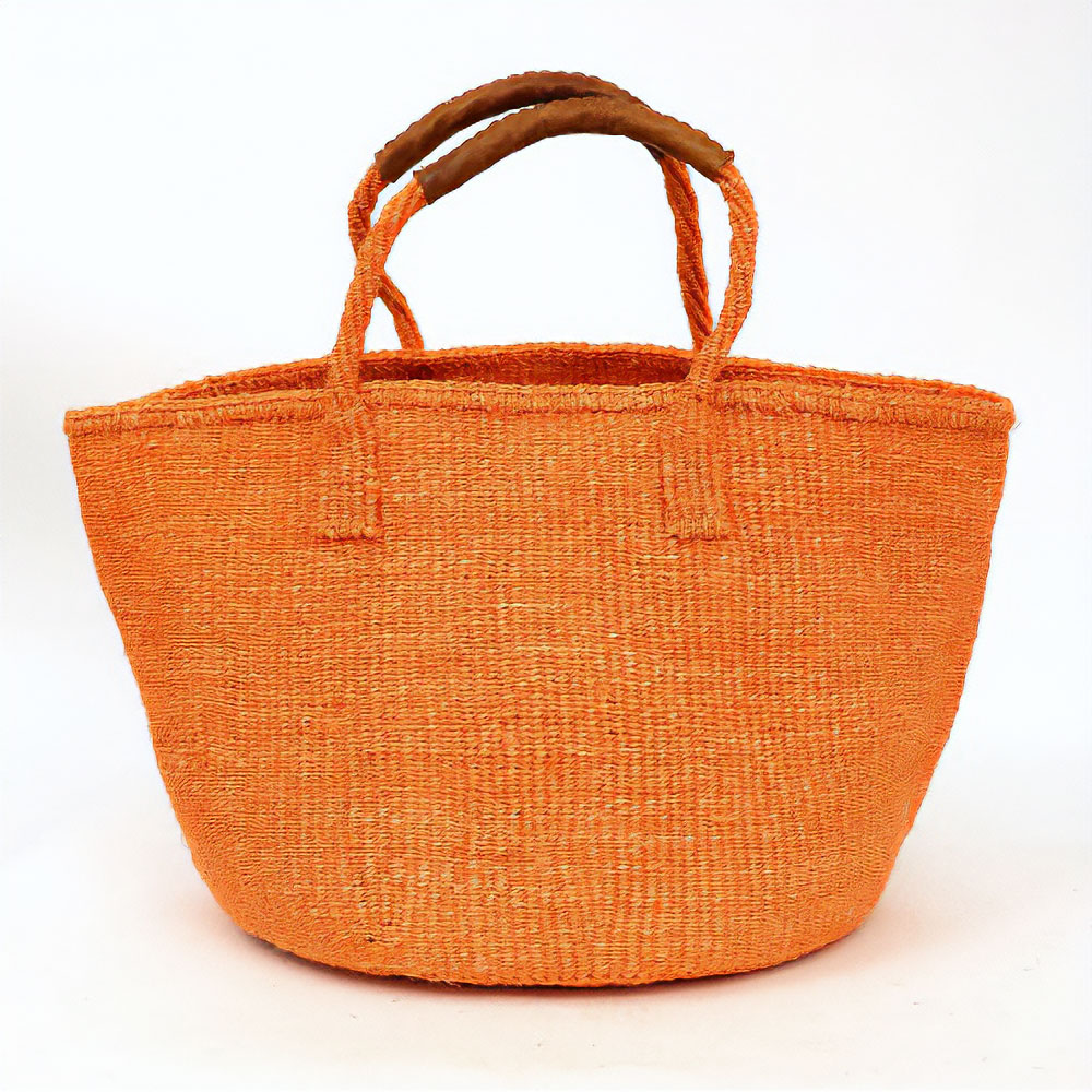 サイザルバッグ共手12インチ ハンドル革巻き オレンジ