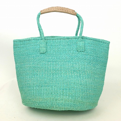 サイザルバッグ共手12インチ ハンドル生成革巻き ミント