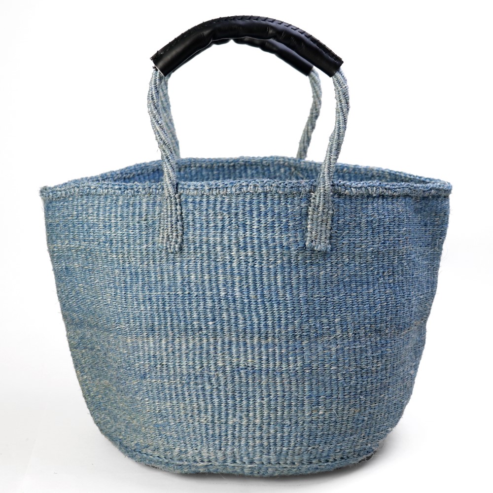 サイザルバッグ共手12インチ ハンドル革巻き黒 サックス