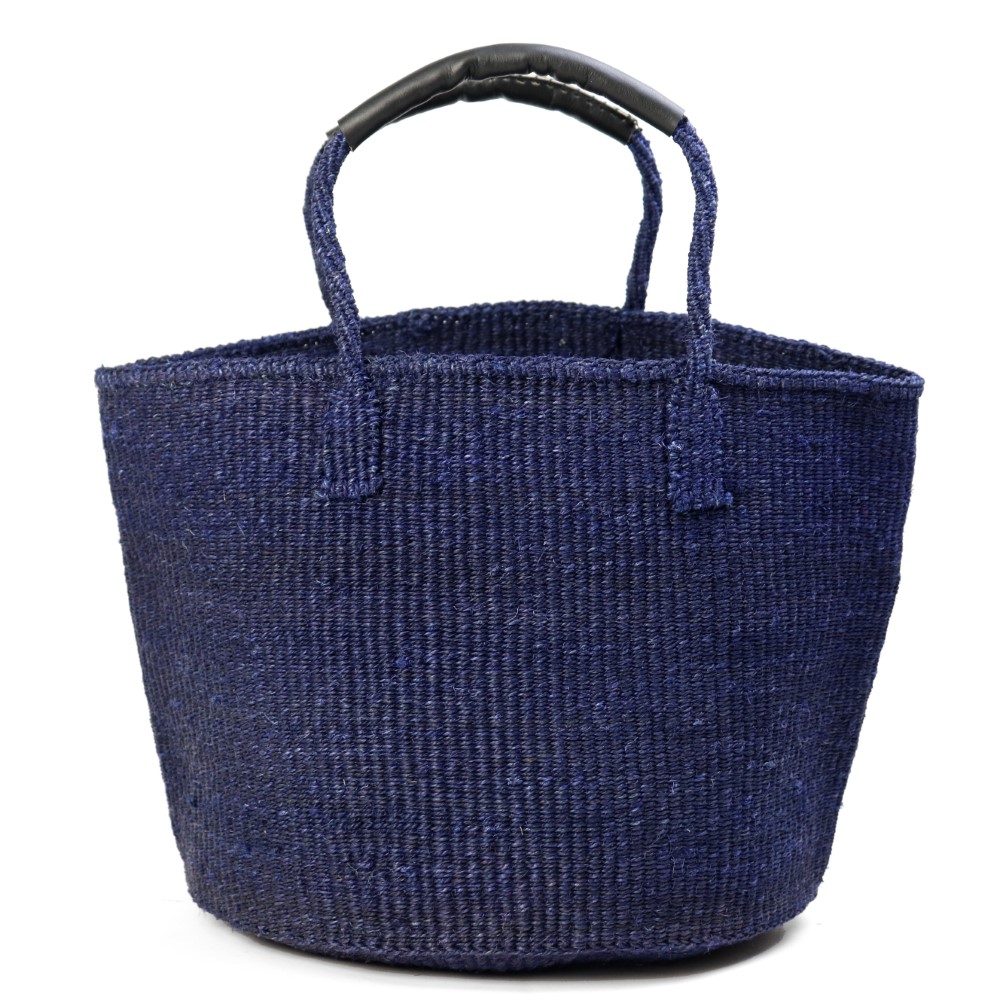 サイザルバッグ共手12インチ ハンドル革巻き黒 濃紺