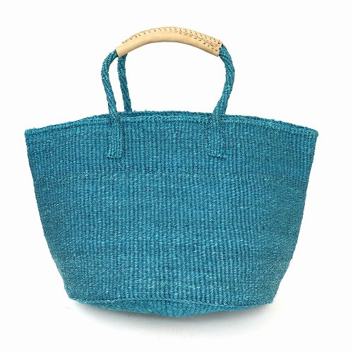 サイザルバッグ共手12インチ ハンドル生成革巻き ターコイズ