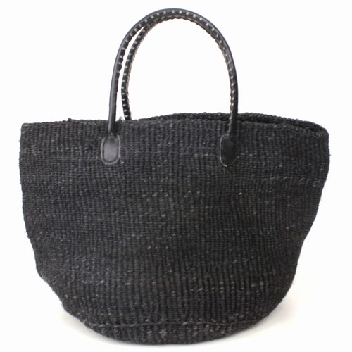 サイザルバッグ12インチ 黒 丸革ハンドル黒