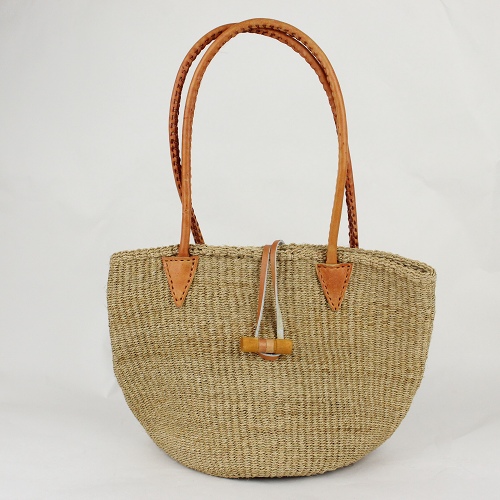 サイザル手提げ 木留め三角縫い カーキ