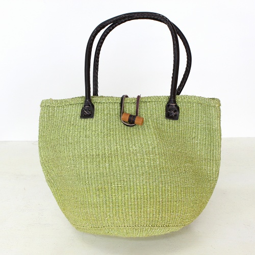 サイザル手提げ 木留め黒革