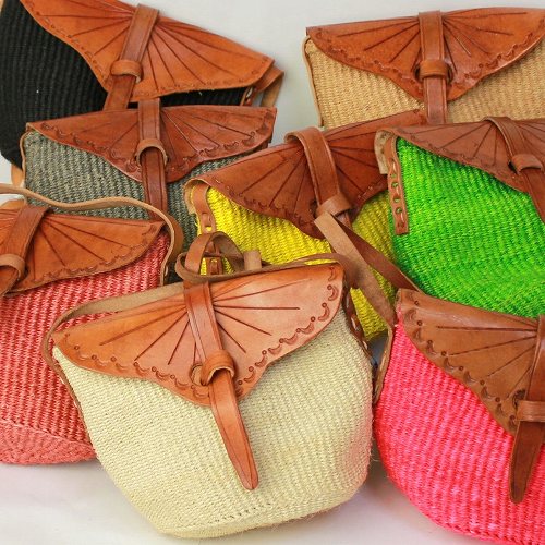 サイザルポシェット 革フラップ 色柄アソート