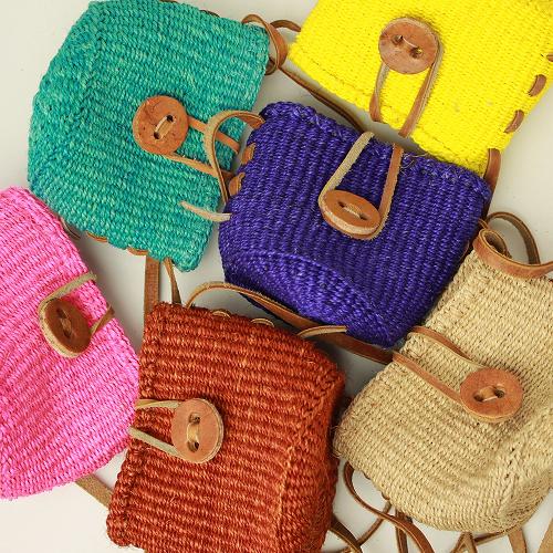 サイザルポシェット革ボタン 色柄アソート