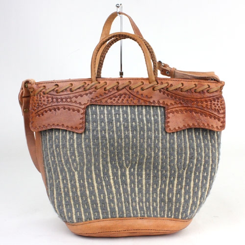 アクリルサイザル革 ジッパー手提xショルダー グレー