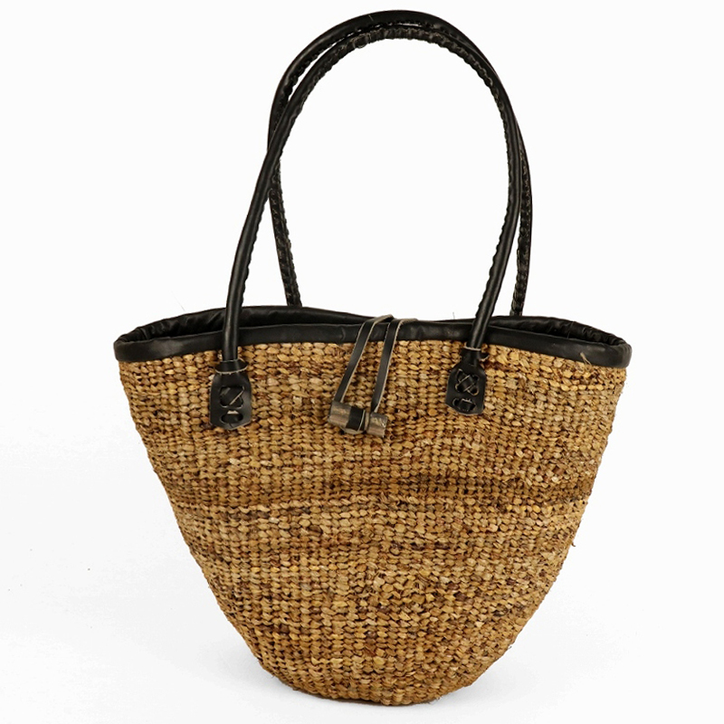 バナナバッグ手提革パイピング 黒