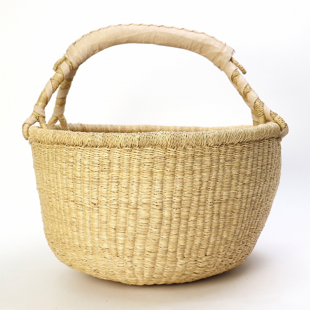 ブルキナバスケット L 無地 生成革ハンドル