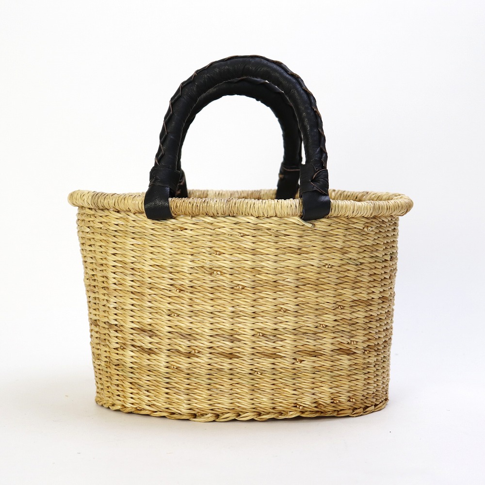 ブルキナバスケット 楕円革取手 S 無地 黒ハンドル