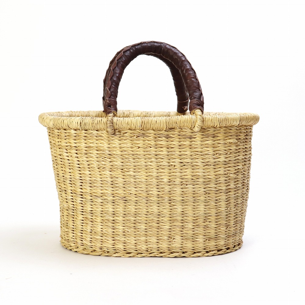 ブルキナバスケット 楕円革取手 S 無地 焦げ茶ハンドル