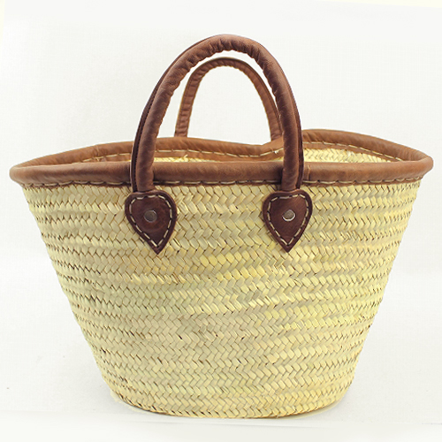 タザドームかご 革縁革手 M 薄茶