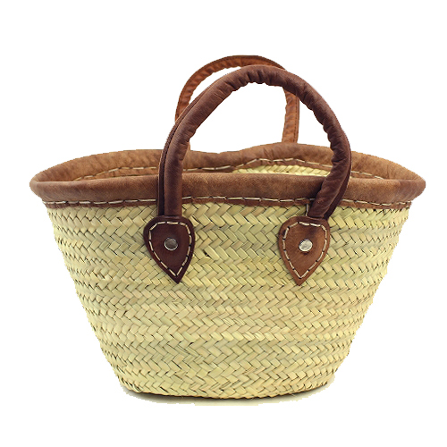 タザドームかご 革縁革手 S 薄茶