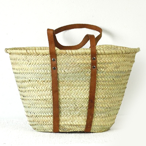 タザドームかごバッグ 平革ぐるりM 長 薄茶