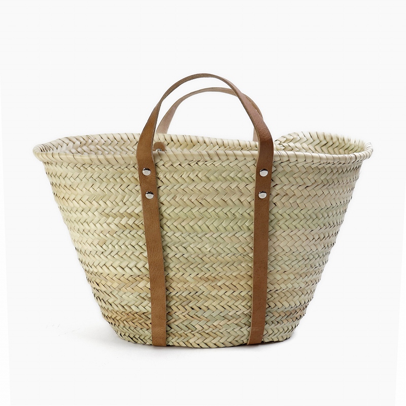 タザドームかごバッグ 平革ぐるりM 短 薄茶