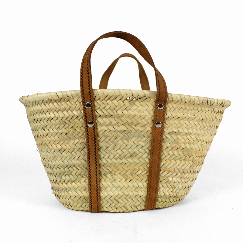 タザドームかごバッグ 平革ぐるりS 薄茶 柄入り