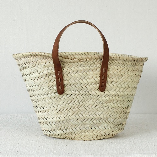 タザドームかごバッグ 平革縫いS 薄茶