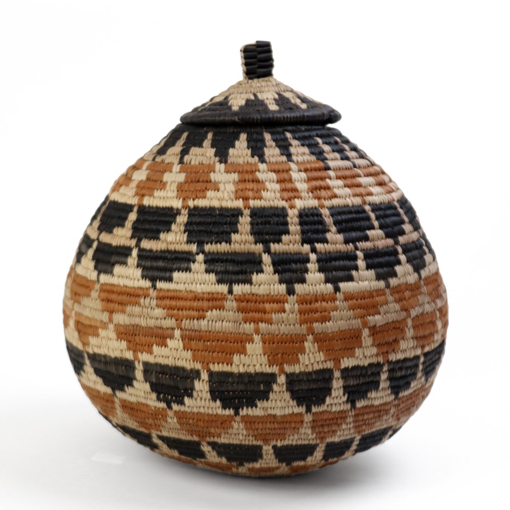 ズールーバスケット壺 蓋付き DOXZX 一点物