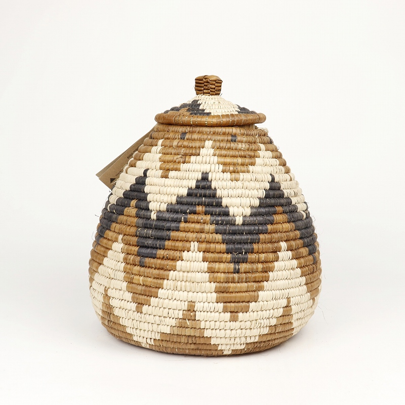ズールーバスケット壺 UKHAMBA 蓋付き DIXZX 25_27 一点物_2217
