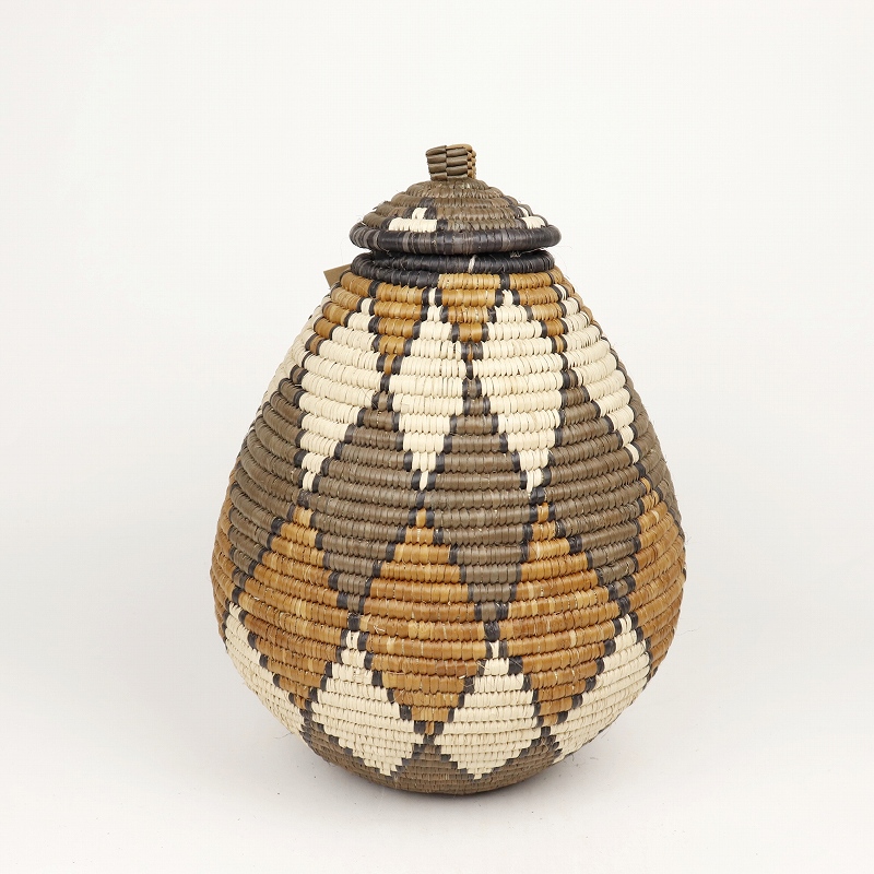ズールーバスケット壺 UKHAMBA 蓋付き DIXZX 25_27 一点物_2218