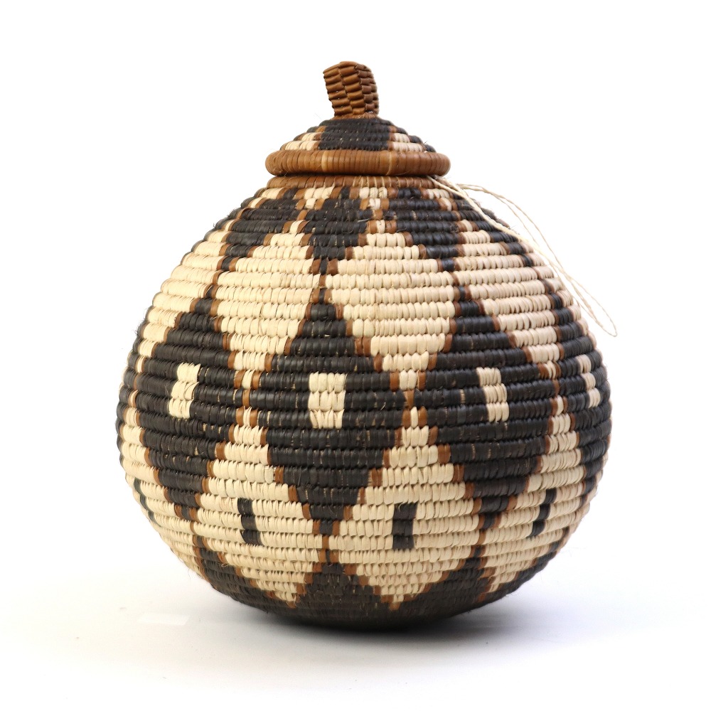 ズールーバスケット壺 UKHAMBA 蓋付き DIXZX 25_27 2501 一点物