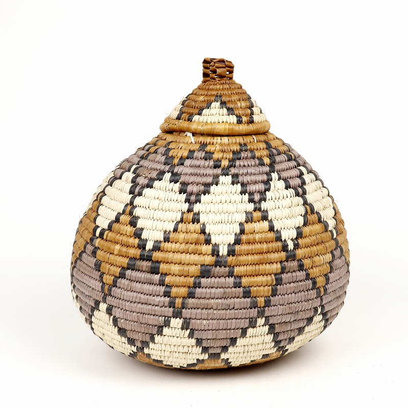 ズールーバスケット壺 UKHAMBA 蓋付き DOXZX 28_29 一点物_2217