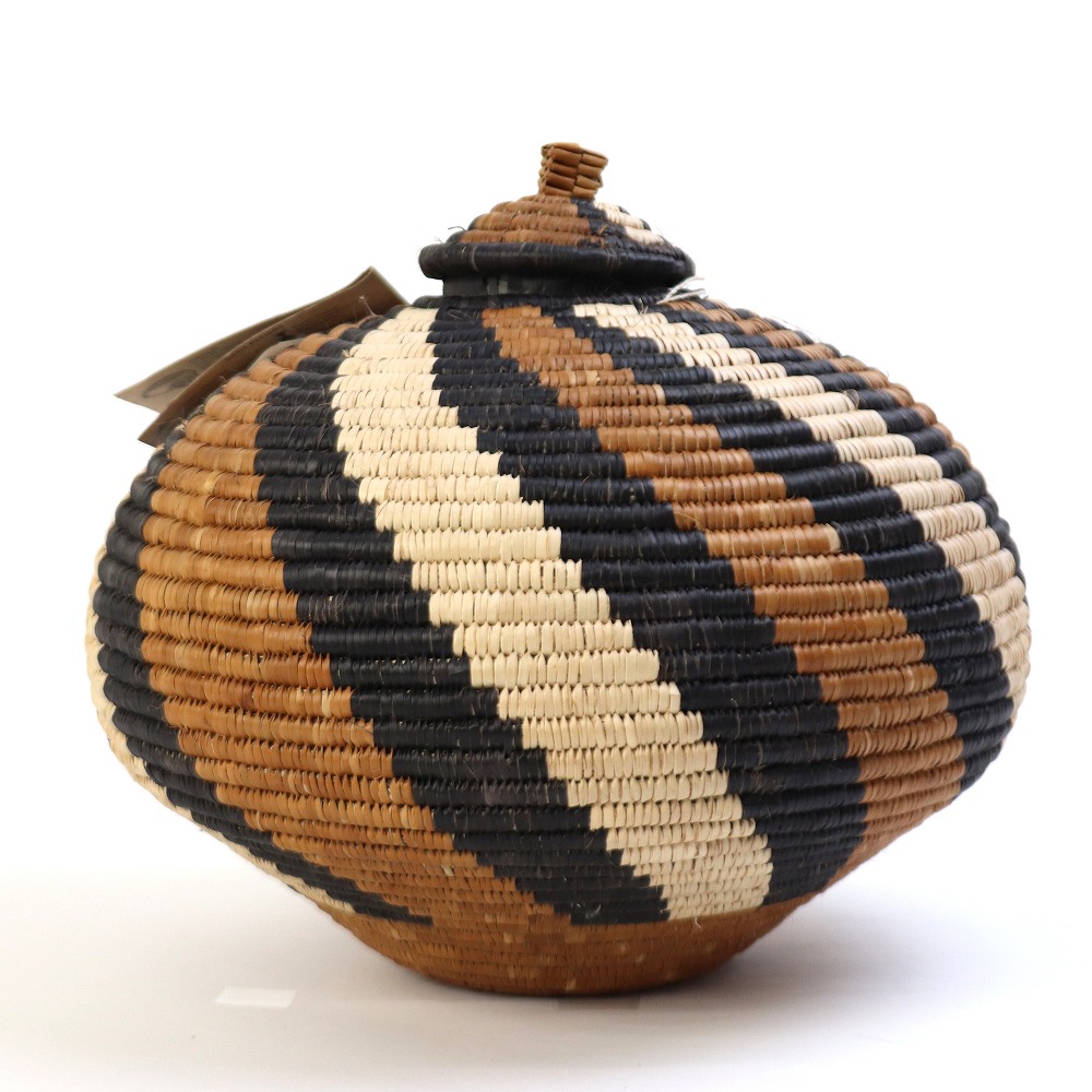 ズールーバスケット壺 UKHAMBA 蓋付き DOXZX 28_29 2501 一点物