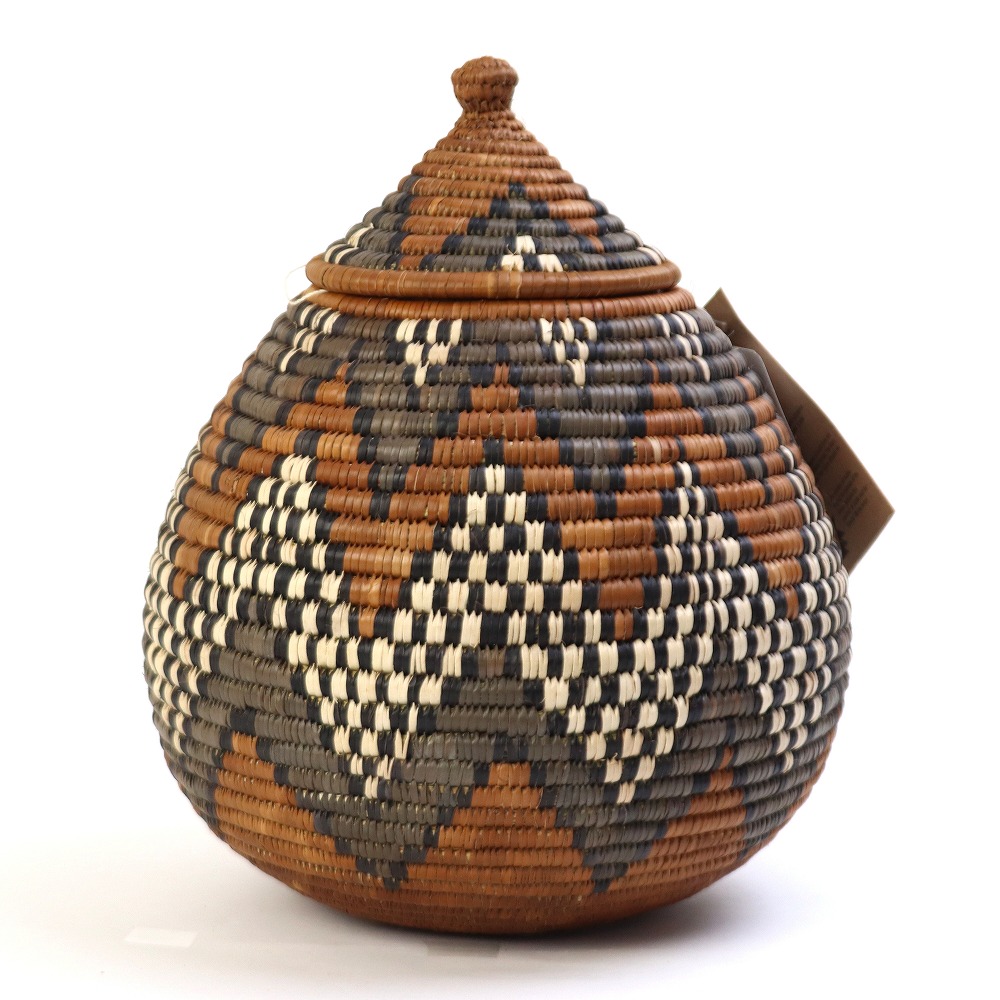 ズールーバスケット壺 UKHAMBA 蓋付き DOXZX 28_29 2502 一点物