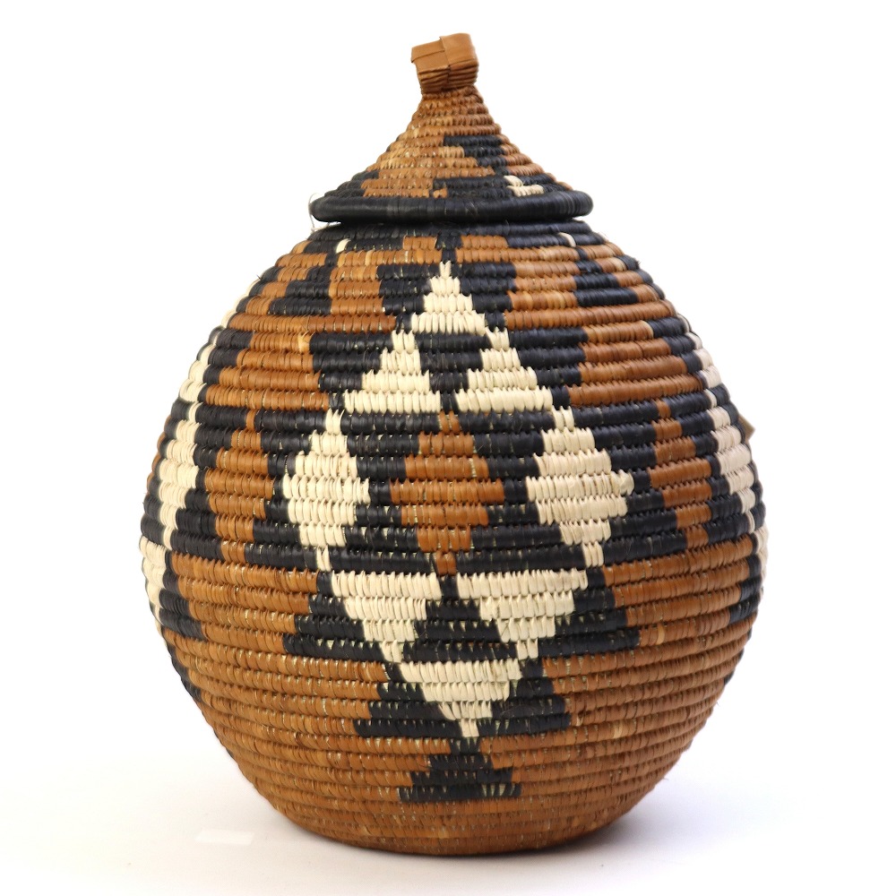 ズールーバスケット壺 UKHAMBA 蓋付き DOXZX 28_29 2503 一点物