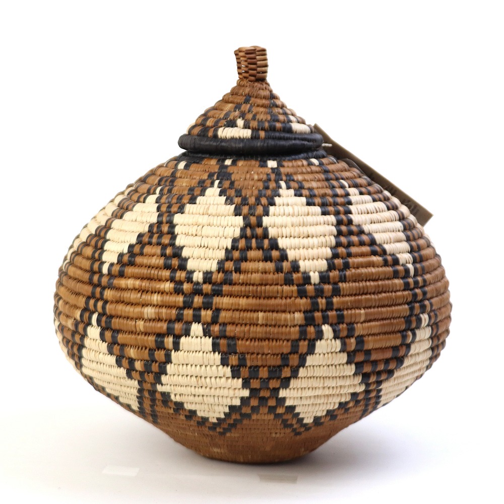 ズールーバスケット壺 UKHAMBA 蓋付き DOXZX 28_29 2505 一点物