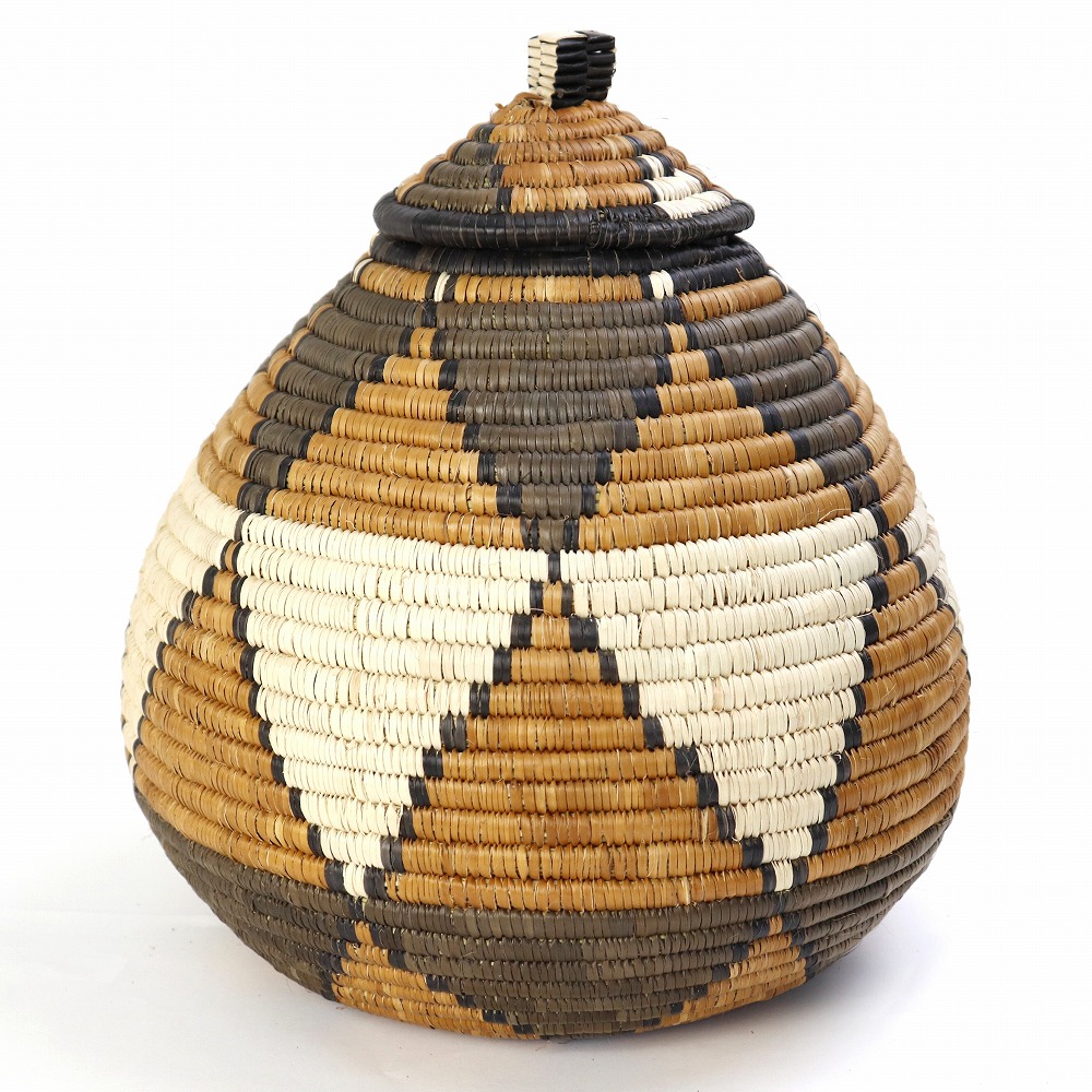 ズールーバスケット壺 UKHAMBA 蓋付き DNXZX 30_31　2502 一点物