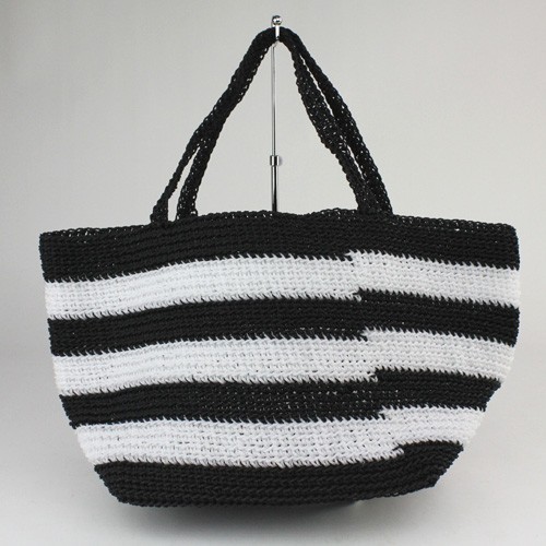 【SALE】ストライプナイロンバッグ カギ編み 黒MIX @8900→4800円
