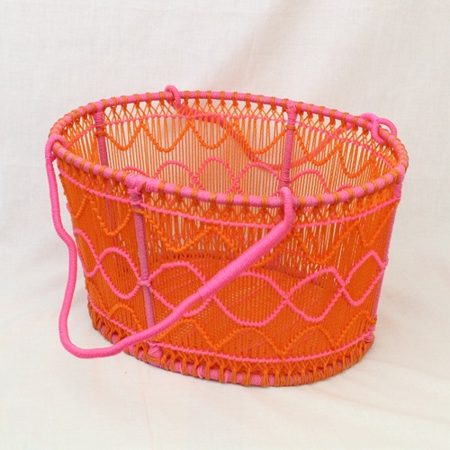 ワイヤーナイロン楕円 自転車カゴ(引っ掛けタイプ)-01 ピンク