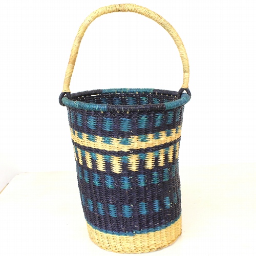 ボルガバケツ型カゴ ブロック柄 青