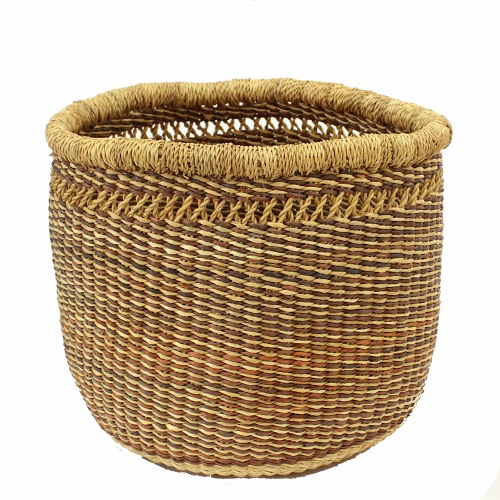 ボルガ筒柄インテリアカゴ 上透かし 小 ミックス 茶xナチュラル