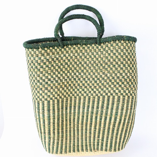 ボルガバスケット 縦長トート ドット縦ストライプ ダークグリーン ハンドル革なし