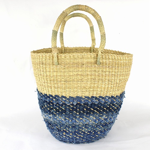 ボルガ2トーン縦長かご 下インディゴ ハンドル革なし