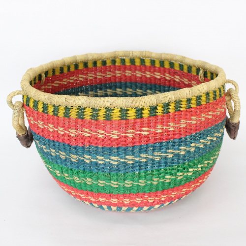 ボルガ伝統かご 大 ドットボーダー 赤マルチ