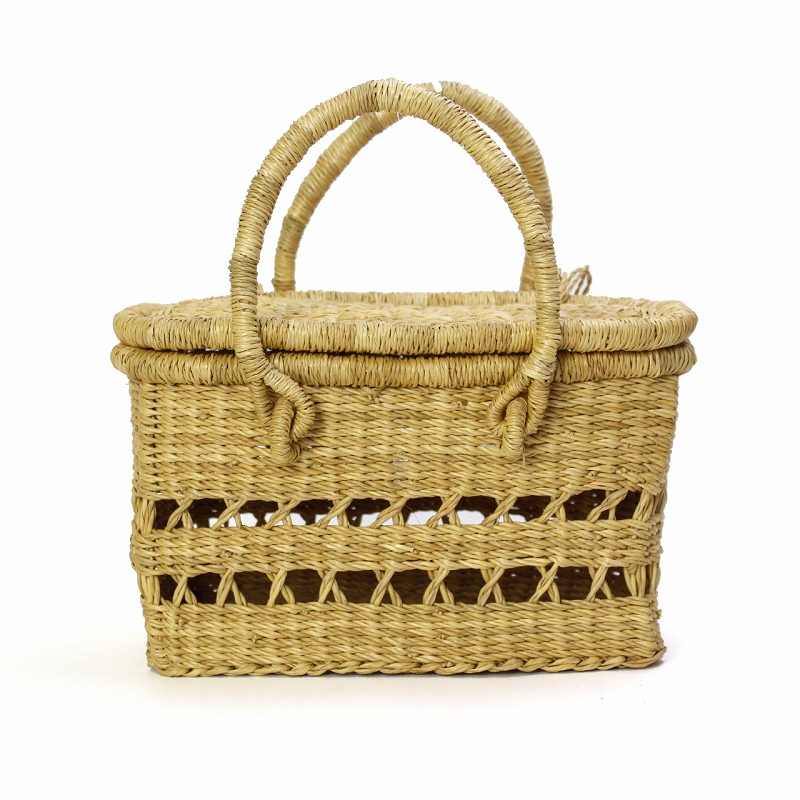 ボルガ四角ピクニックバスケット蓋付き 透かしナチュラル