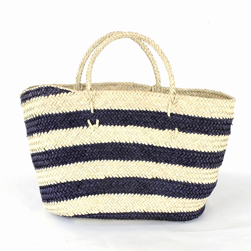 アガデスマルシェかご 小 ナチュラルx黒ボーダー