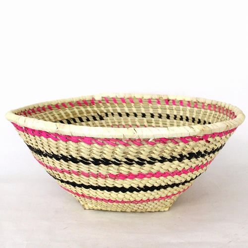 【SALE】バンフォラバスケット 浅 ピンクx黒ボーダー @2,500→2,000円