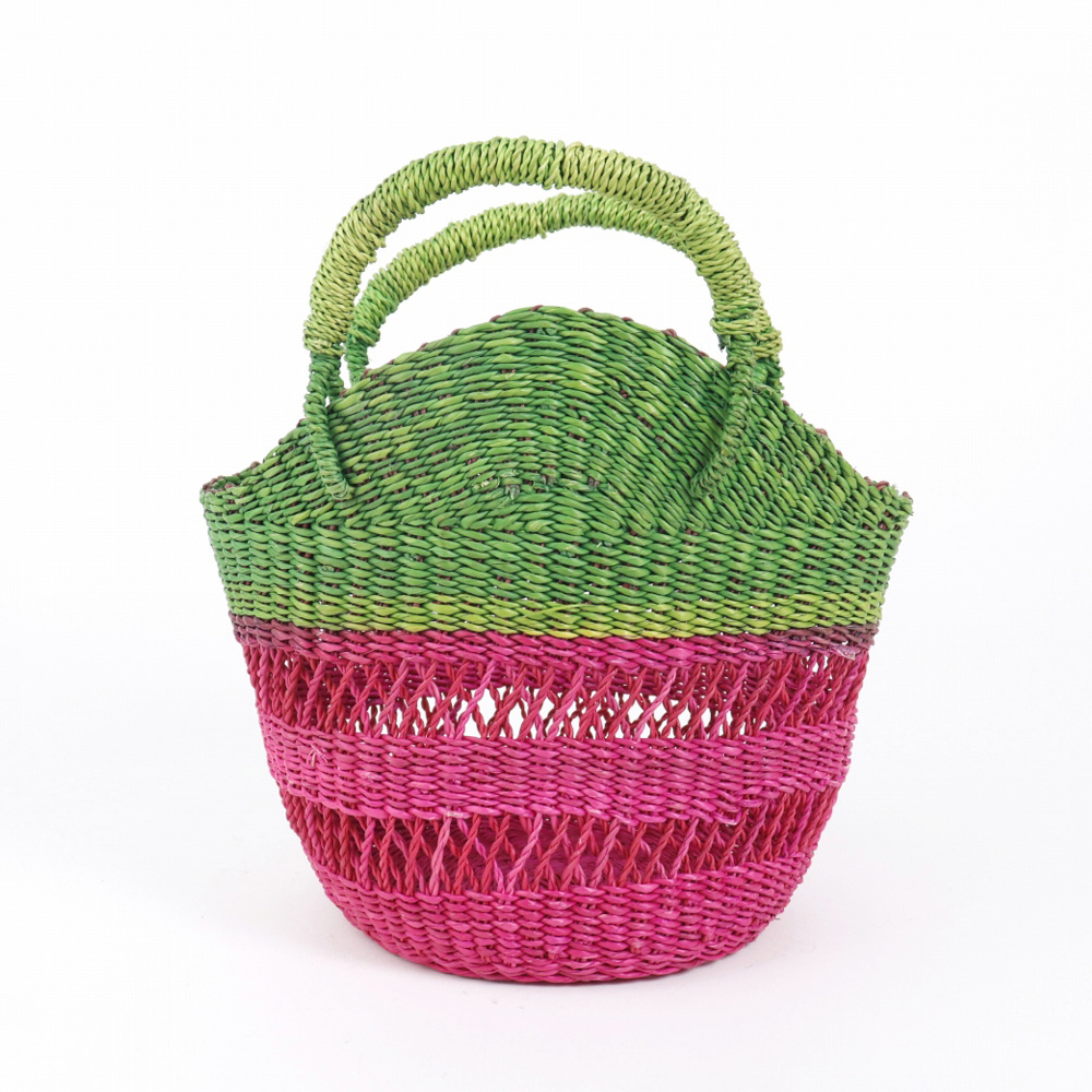 ボルガミニバスケット丸底 貝フォルム 2トーン 緑ピンク