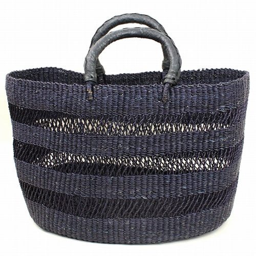 ボルガ楕円底バスケット 3本透かし 黒革ハンドル 黒