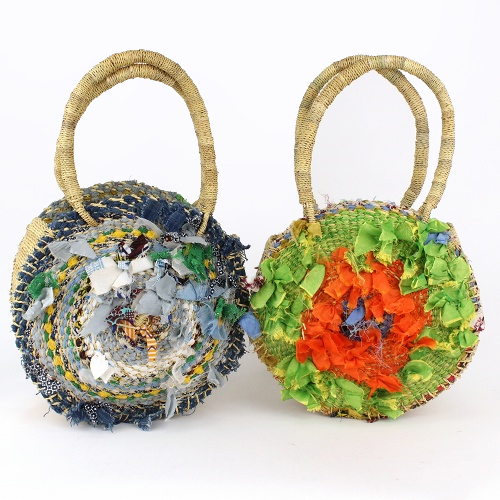 【SALE】ボルガ円バスケット 表面はぎれ布　アソート @12000→9600円 @12000→6700