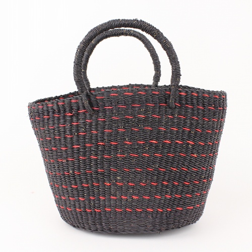 ボルガ楕円底バスケット ドッド柄 黒赤 小