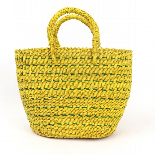 ボルガ楕円底バスケット ドッド柄 黄緑 小