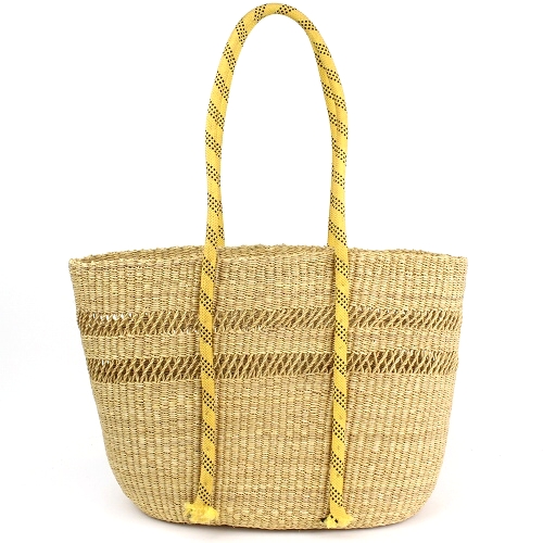 【SALE】ボルガ楕円底バスケット 2本透かし 黄ロープハンドル ナチュラル @12000→8400