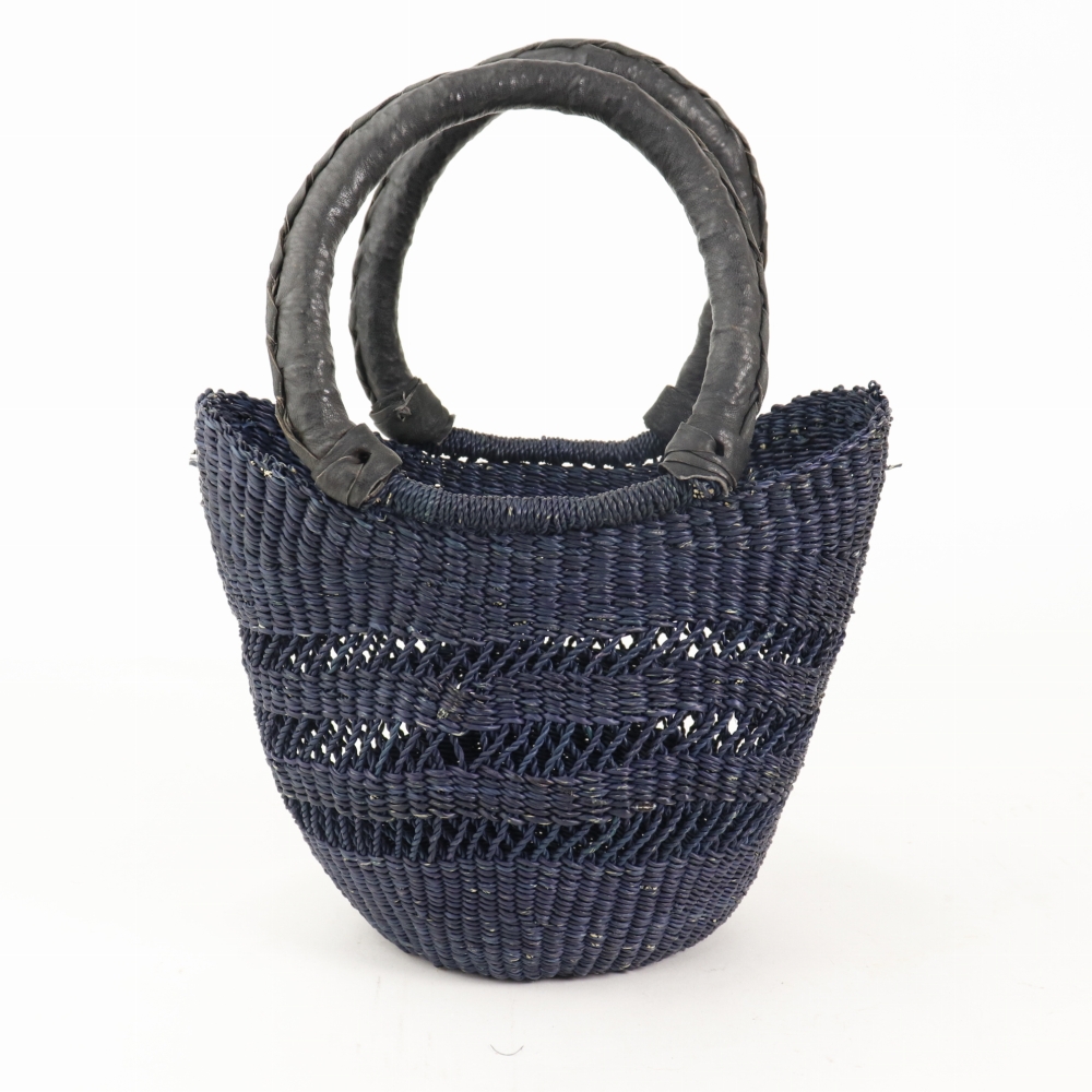 ボルガ丸底ニケフォルムミニバスケット 3透かし 黒 黒革ハンドル