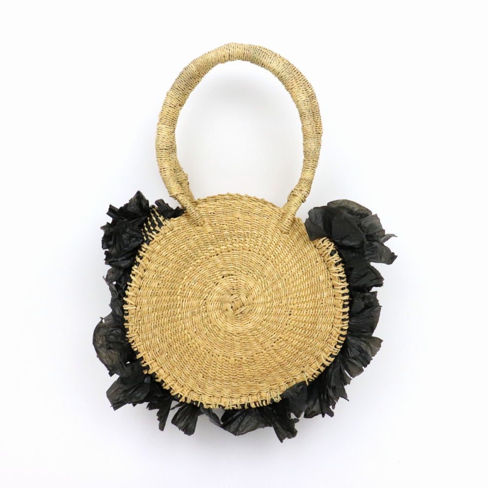 【SALE】ボルガ円バスケット ナチュラル 黒ビニールフリンジ @9000→6300